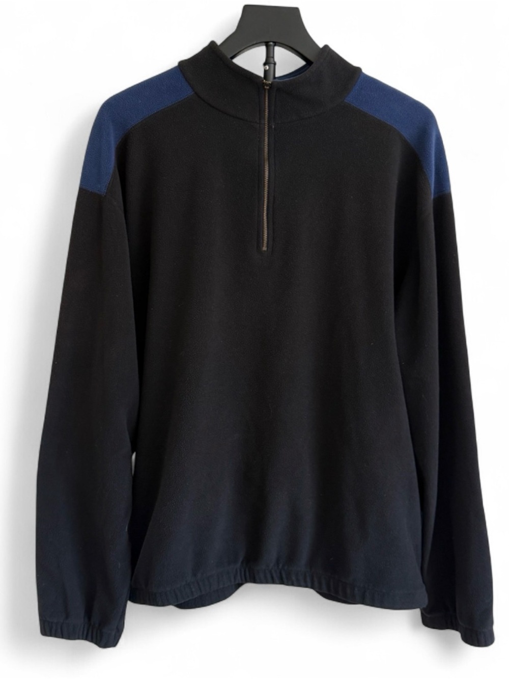 L.L.Bean Men's Black Blue Colorblock Fleece 1/4 Zip Pullover Sweatshirt 2XL